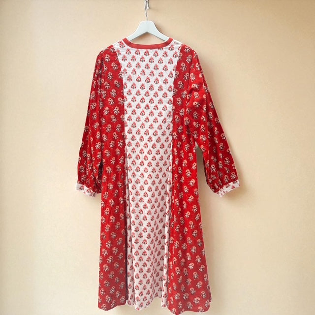 インド綿ブロックプリントワンピース レディース 春夏 ライトグリーン UNIQKY