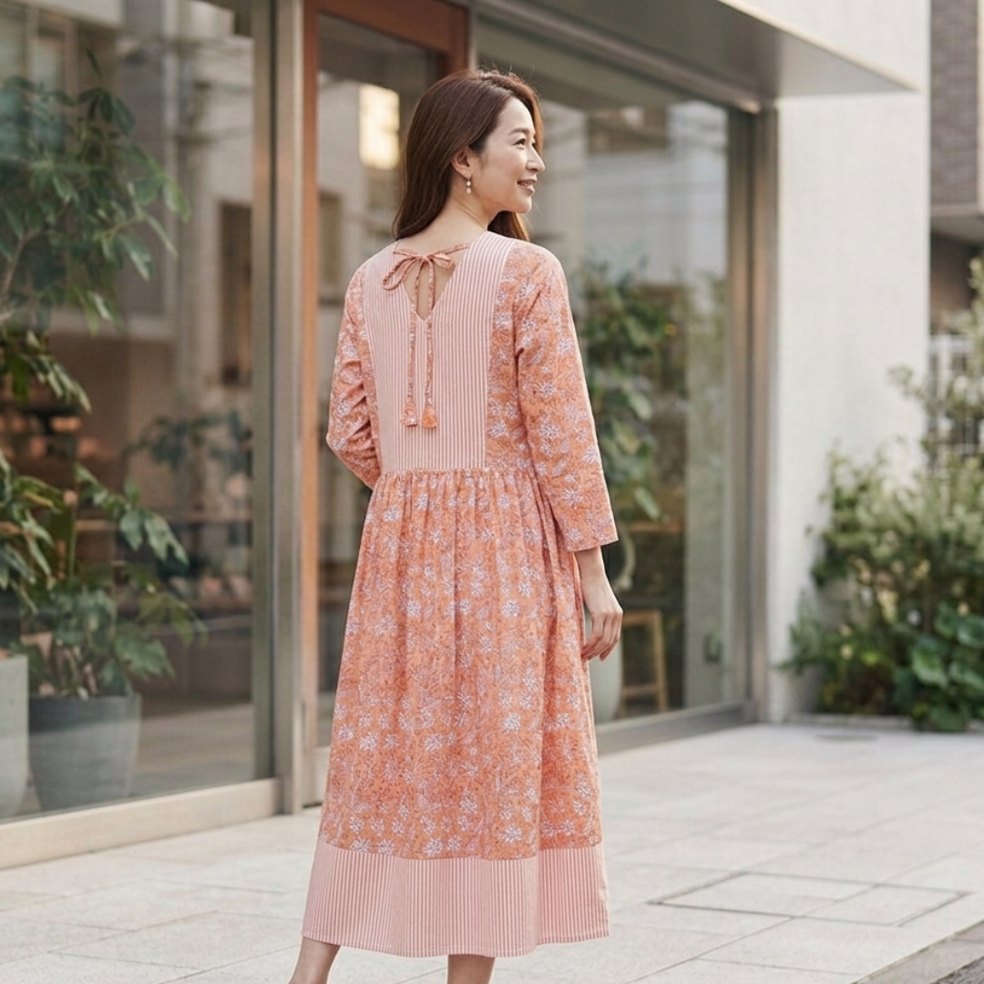 インド綿 ブロックプリント ワンピース|大人のプレミアムコットン|UNIQKY インド綿 ブロックプリント ワンピース|大人のプレミアムコットン|UNIQKY
