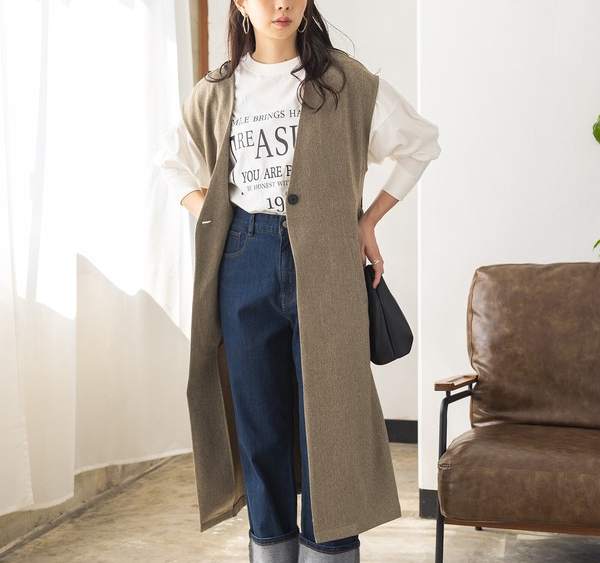 ウールライクヘリンボーン ロングジレ 2023新作 A/W — UNIQKY