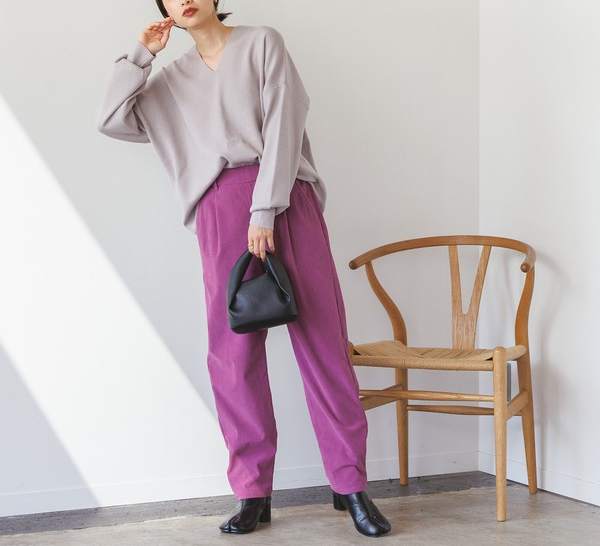 【裏起毛】ストレッチコール テーパードパンツ 2023新作 A/W