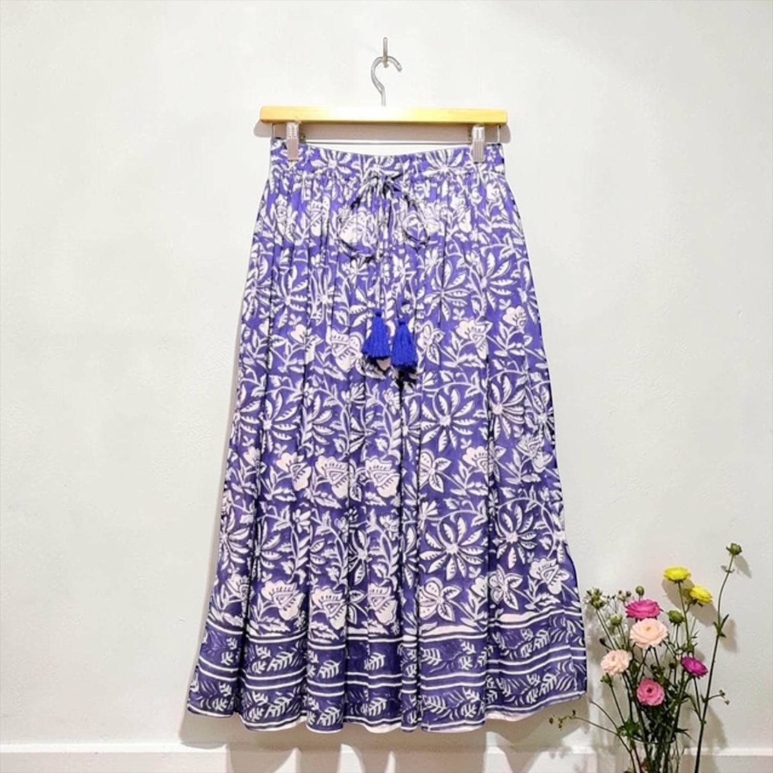 Preorder 2026 S/Sインド綿コットンボイル　フラワーボーダー・コットンロングスカート（予約販売 5月中旬発送予定)