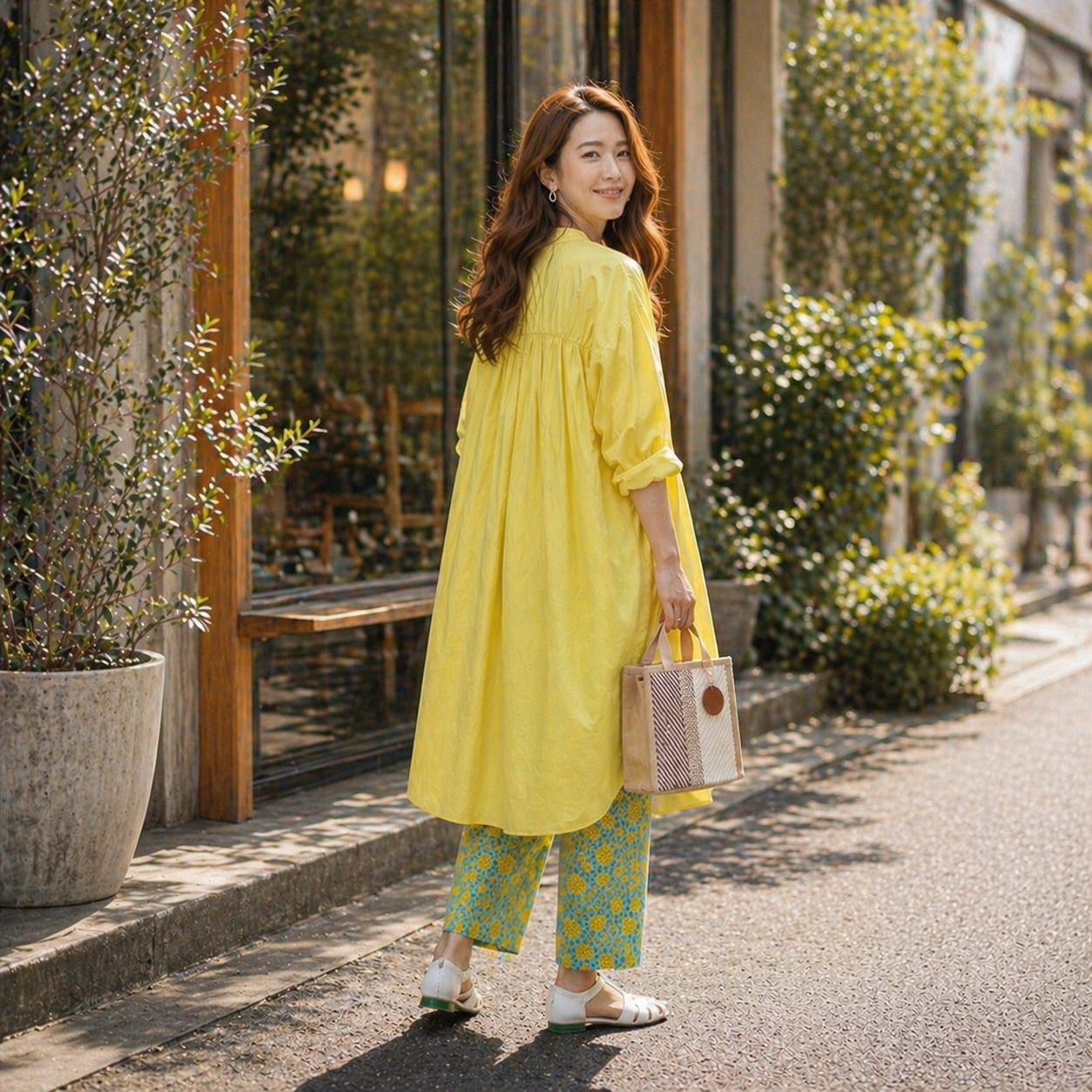 コットン100%リラックスワンピース ベージュ 通勤 - UNIQKY