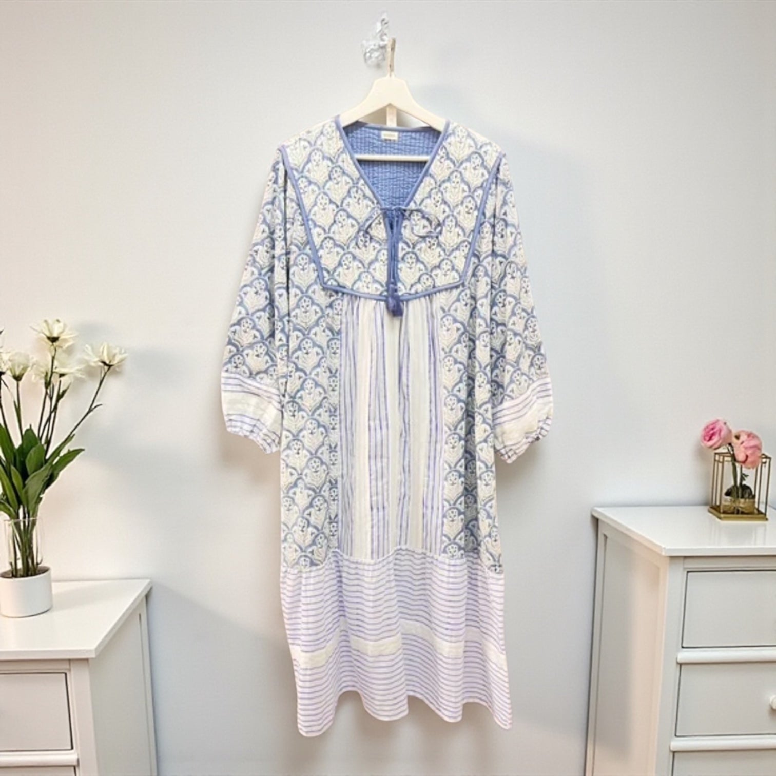 Preorder 2026 S/S ブロックプリント胸キルトワンピース （予約販売 4月末頃発送予定）※クーポン割引はご利用いただけません