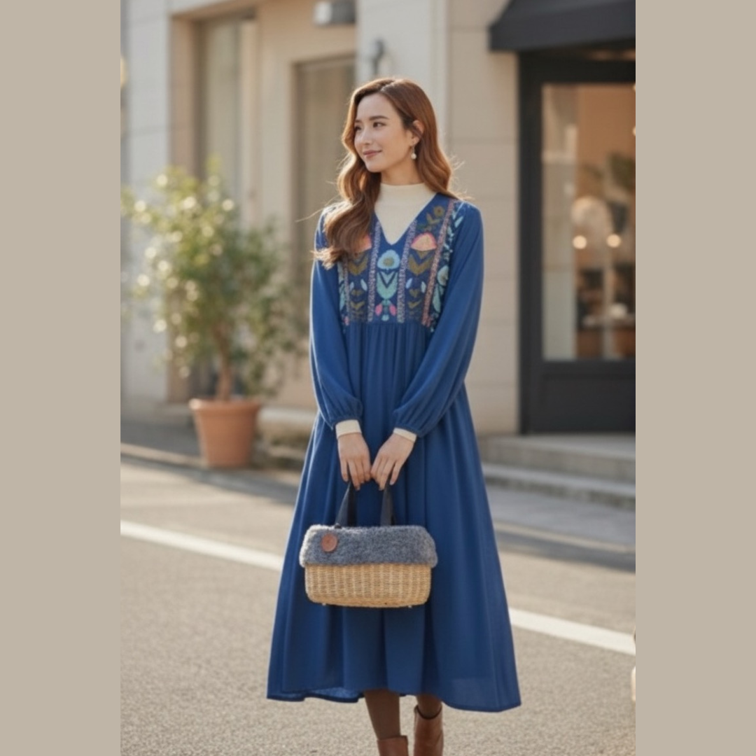 インド綿 刺繍ワンピース