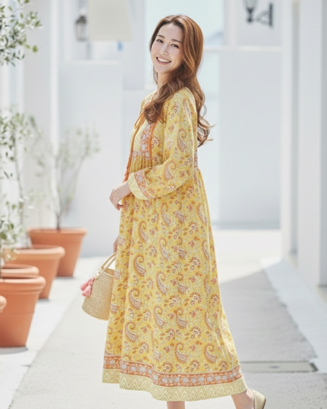 インド綿 ブロックプリント ワンピース|大人のプレミアムコットン|UNIQKY インド綿 ブロックプリント ワンピース|大人のプレミアムコットン|UNIQKY