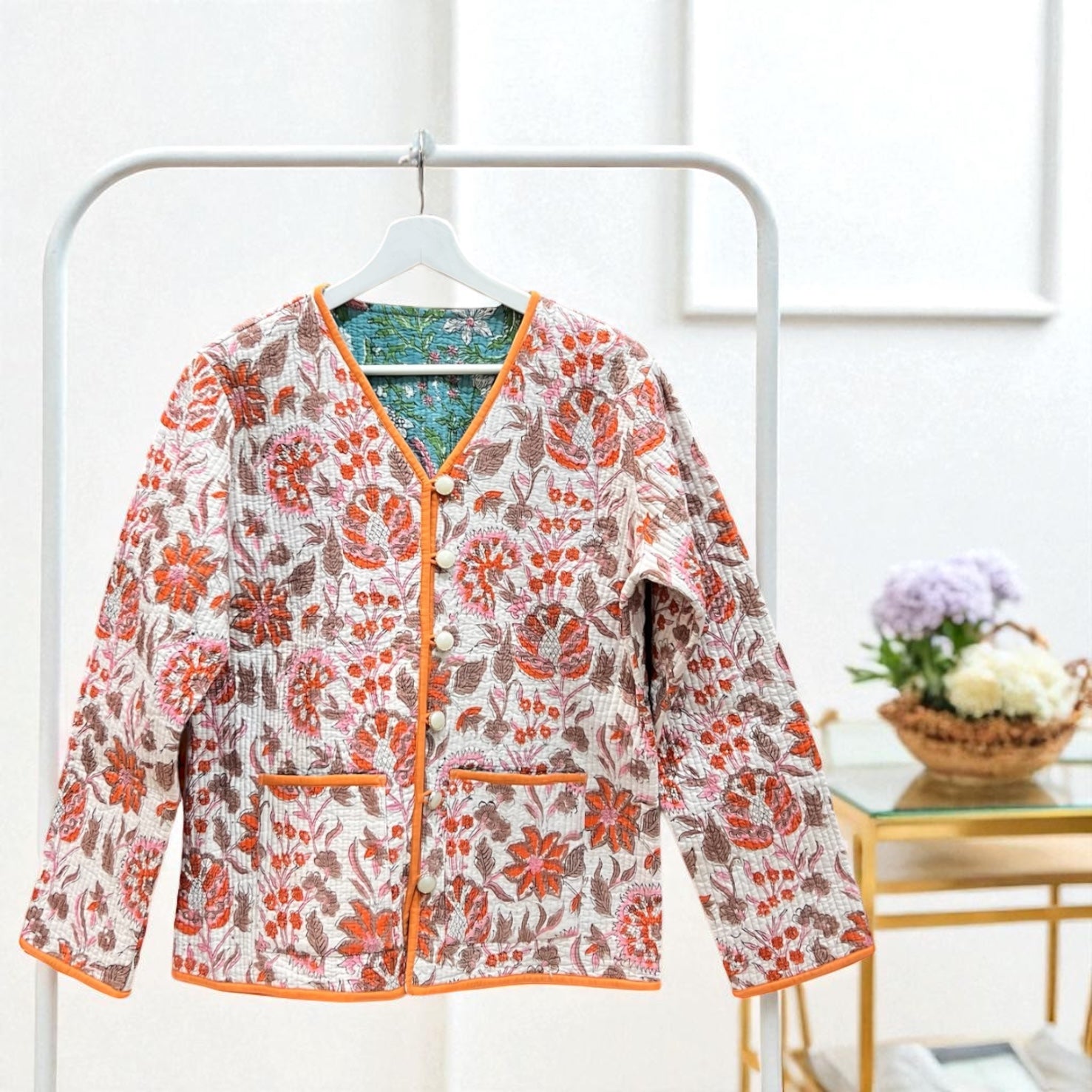 綿ブロックプリントキルト リバーシブルジャケット