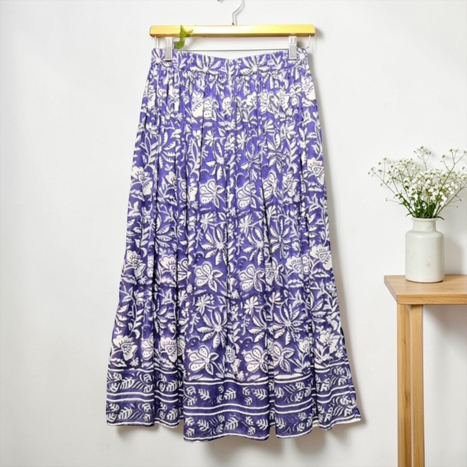 Preorder 2026 S/Sインド綿コットンボイル　フラワーボーダー・コットンロングスカート（予約販売 5月中旬発送予定)