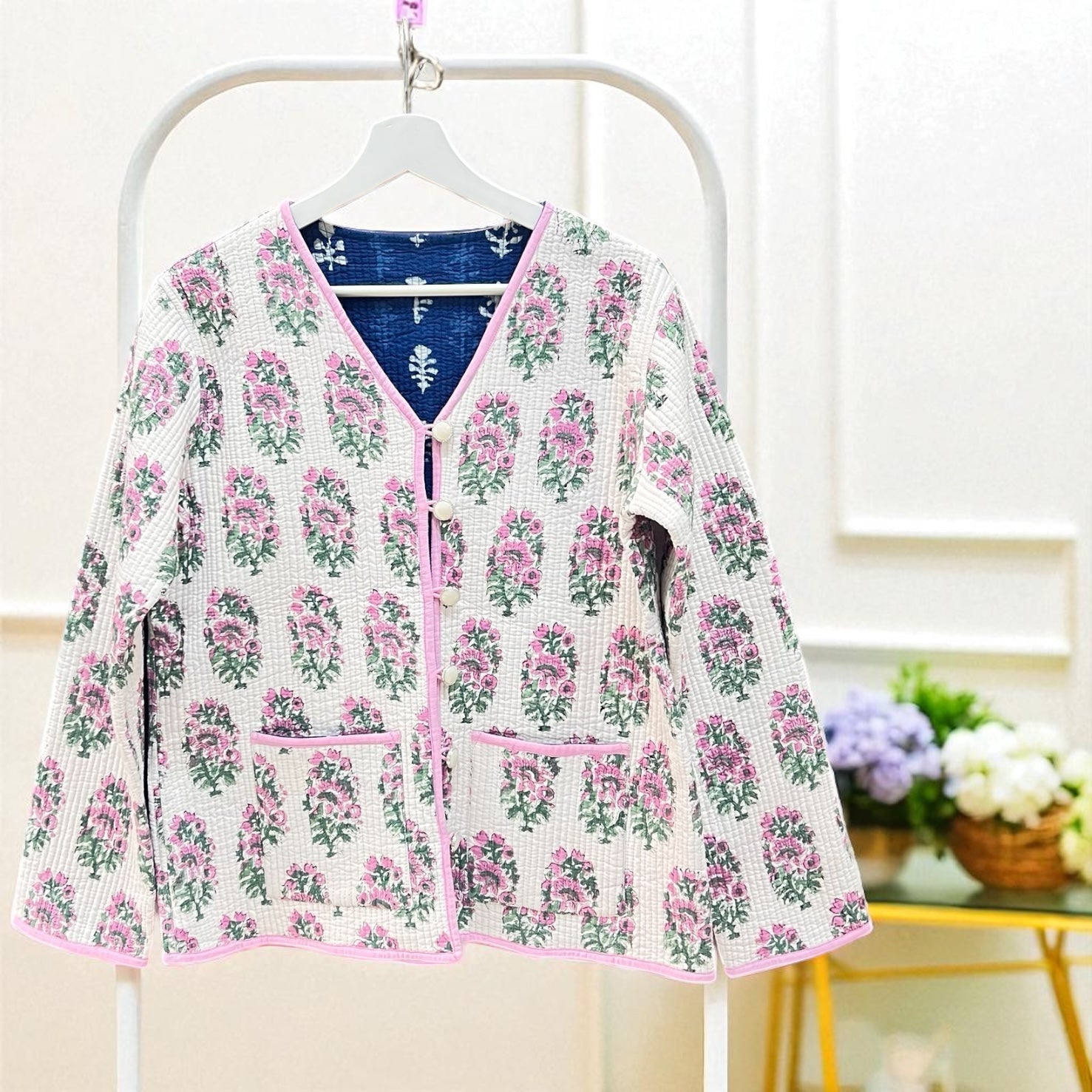 綿ブロックプリントキルト リバーシブルジャケット