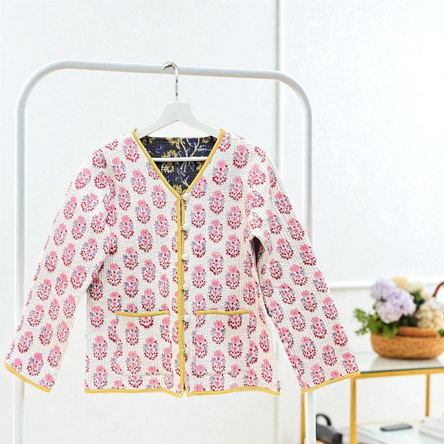 綿ブロックプリントキルト リバーシブルジャケット