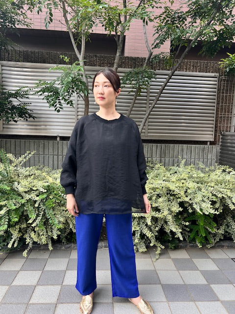 オーガンジーレイヤード ダンボールニット ボリューム袖プルオーバー長