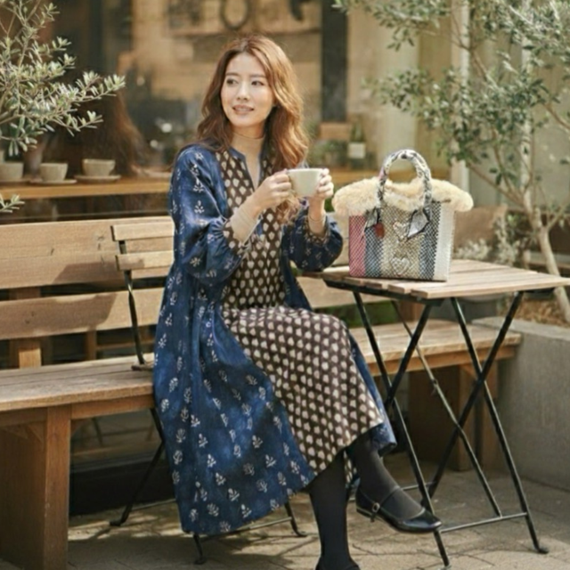 インドコットン切替ブロックプリントワンピース 2025新作 A/W