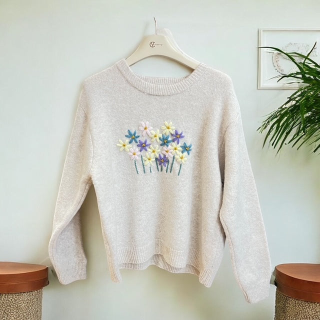 フラワー刺繍ニットプルオーバー