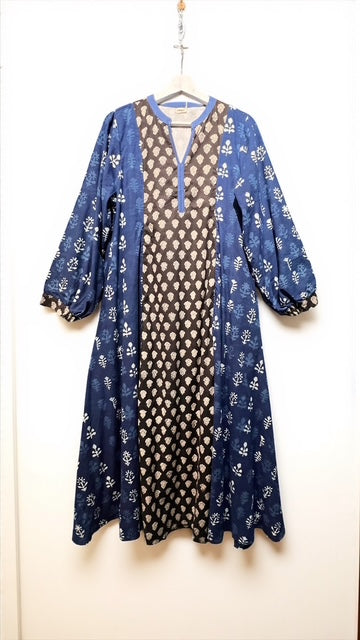 インドコットン切替ブロックプリントワンピース 2025新作 A/W