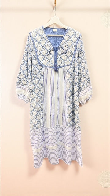 ブロックプリント胸キルトワンピース