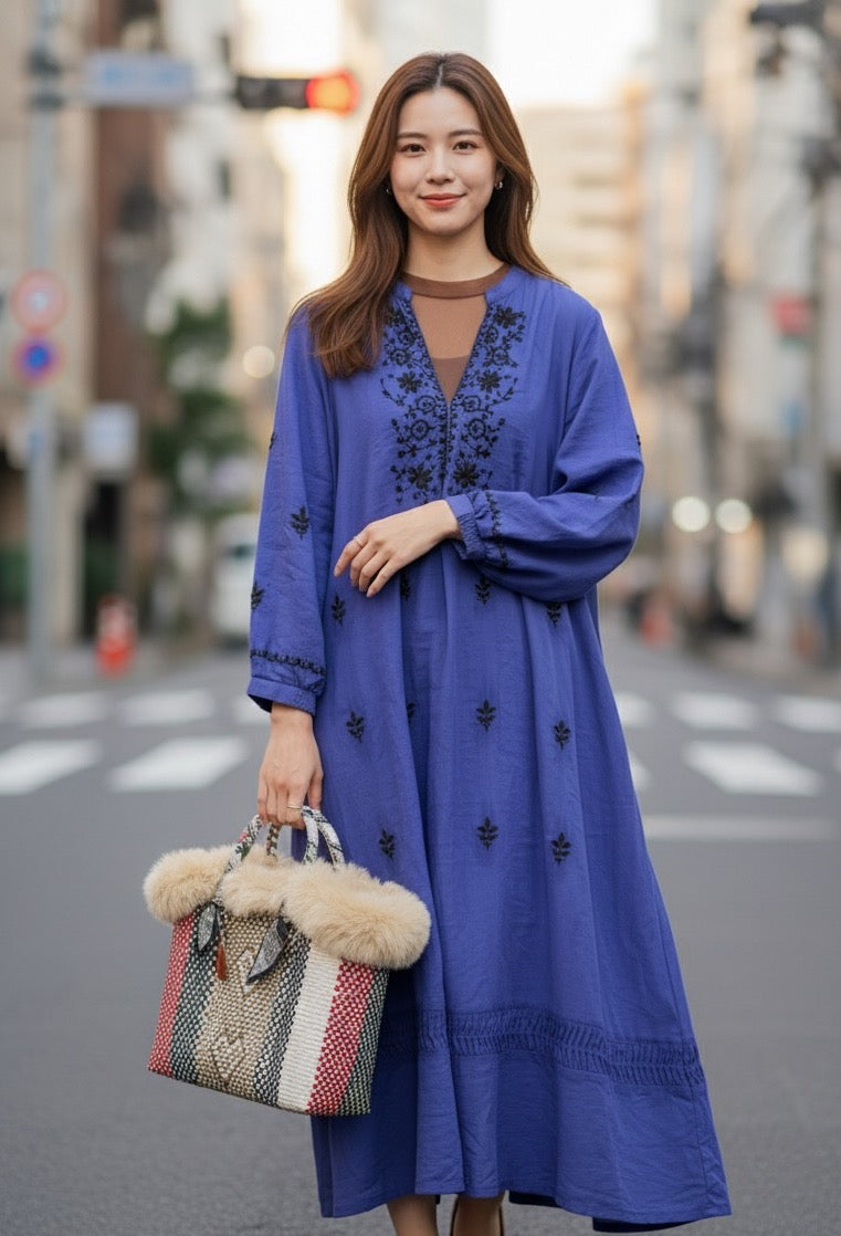 刺繍ワンピース  インド綿