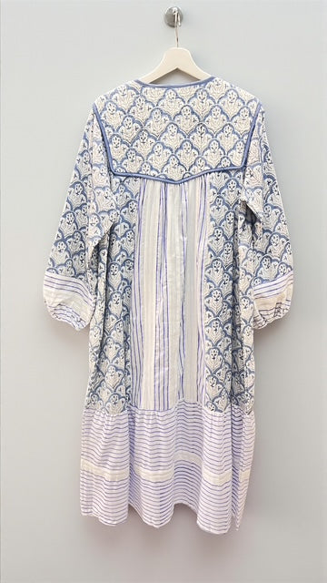 ブロックプリント胸キルトワンピース