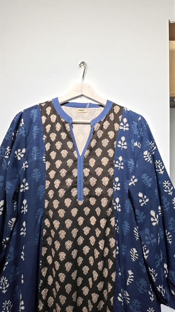 インドコットン切替ブロックプリントワンピース 2025新作 A/W