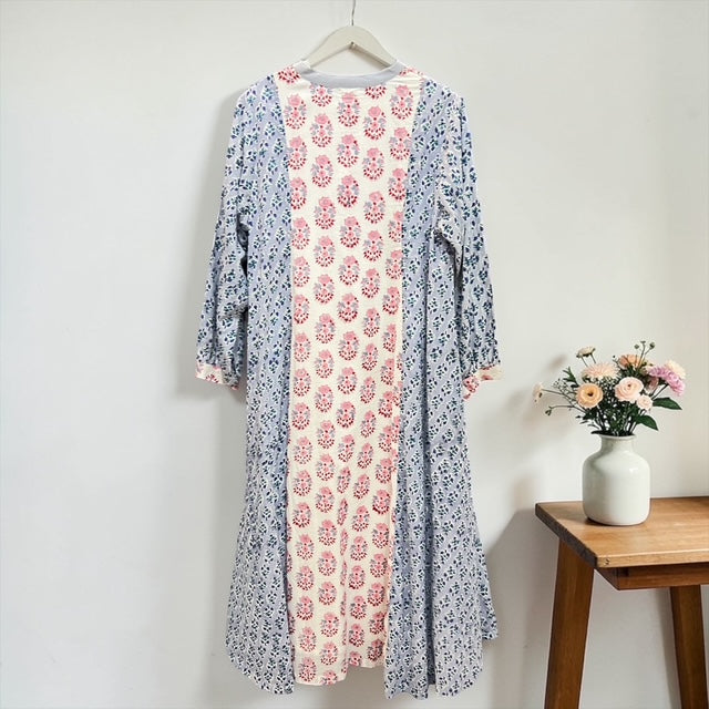 春夏インドコットン切替ブロックプリントワンピース