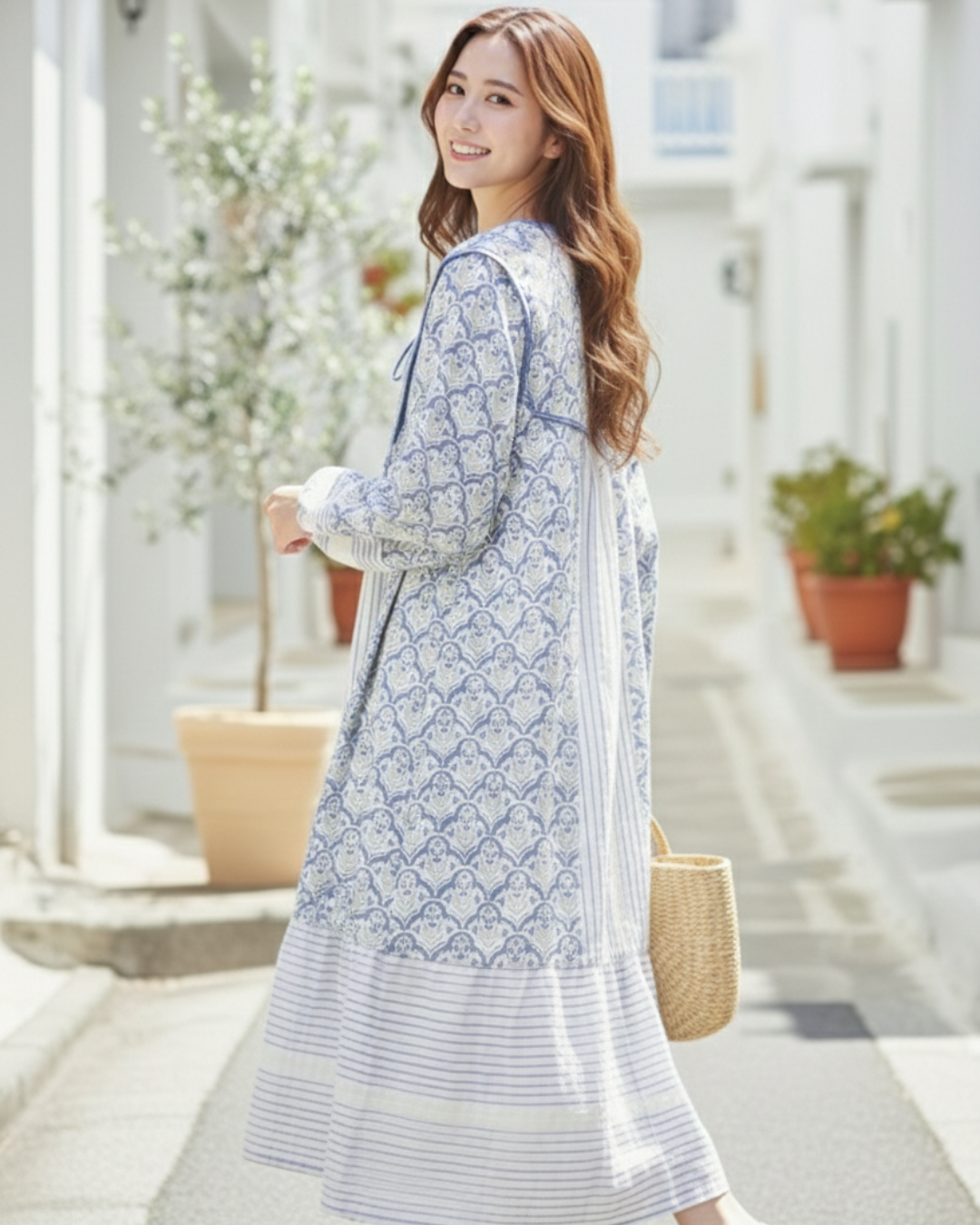 Preorder 2026 S/S ブロックプリント胸キルトワンピース （予約販売 4月末頃発送予定）※クーポン割引はご利用いただけません