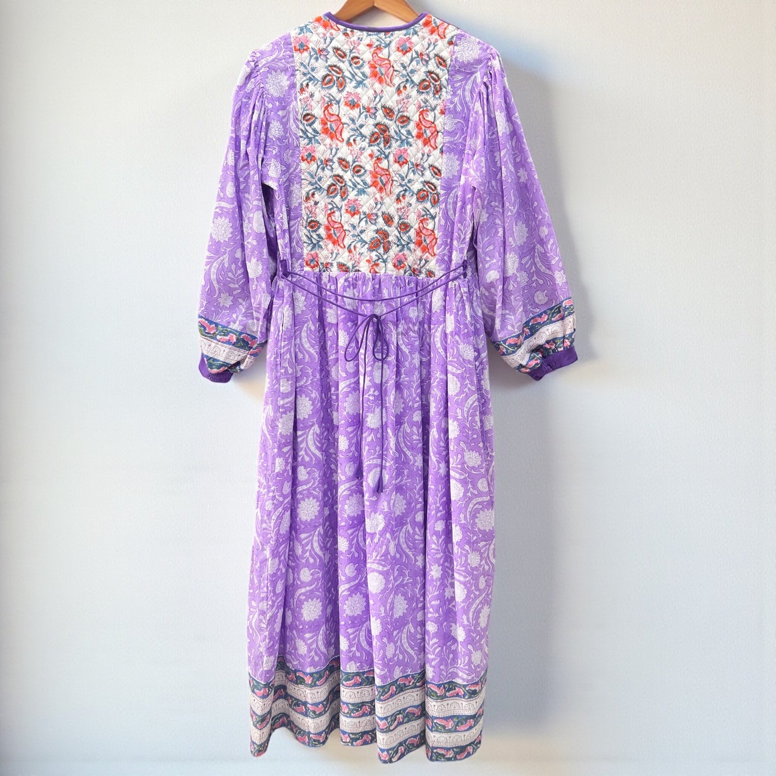 インド綿 ブロックプリント 胸キルトワンピース