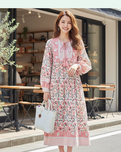 Preorder 2026 S/S インド綿ブロックプリントワンピース（予約販売 3月末頃発送予定）