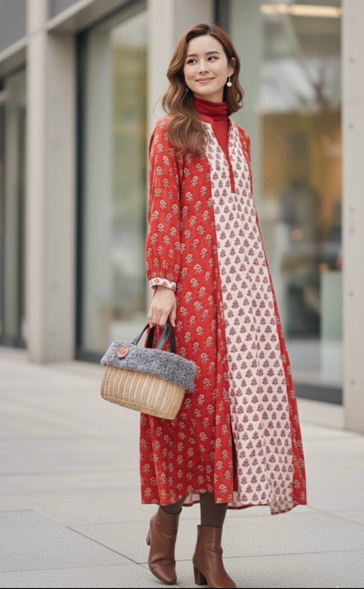 インドコットン切替ブロックプリントワンピース 2025新作 A/W