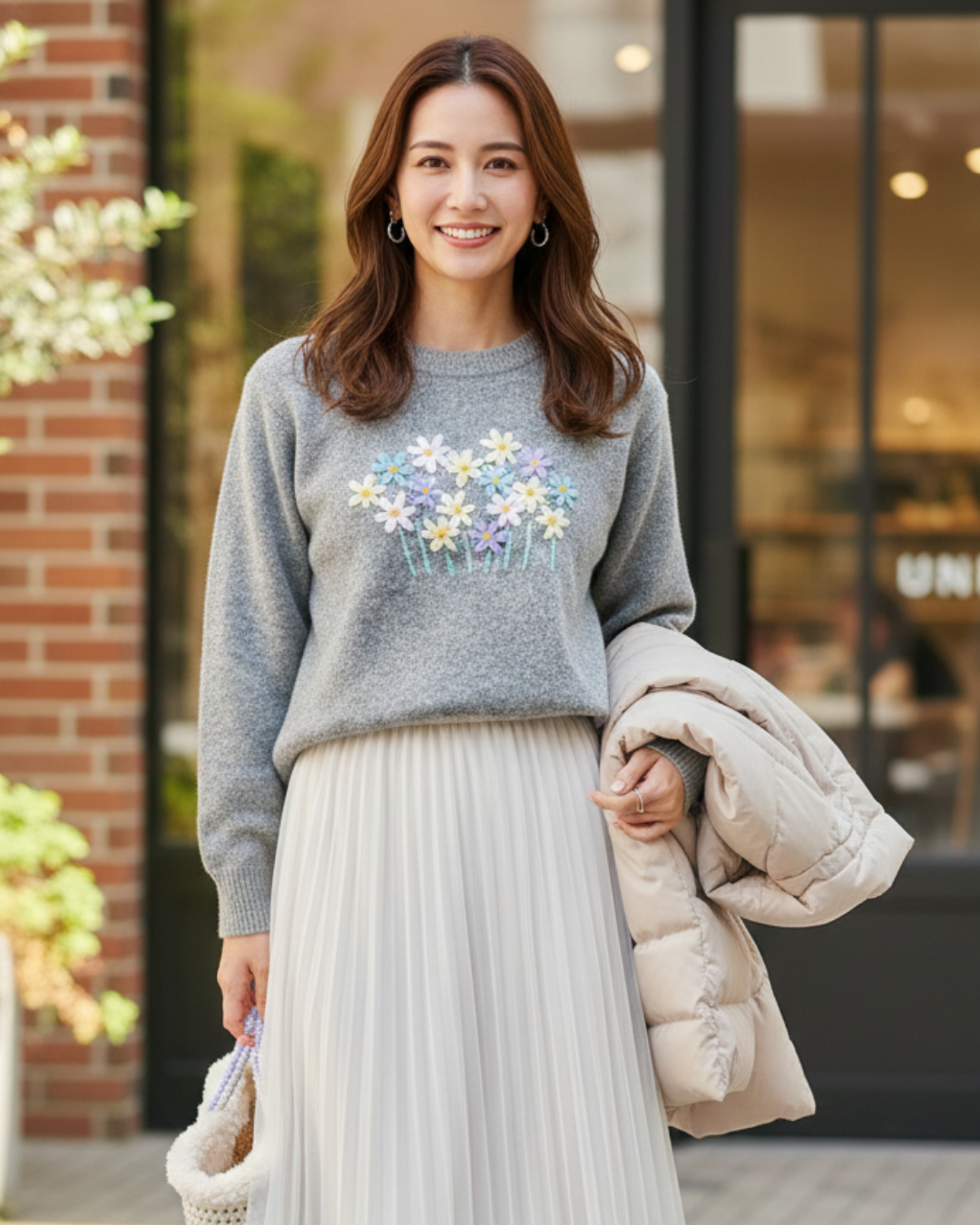 フラワー刺繍ニットプルオーバー