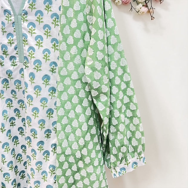 春夏インドコットン切替ブロックプリントワンピース