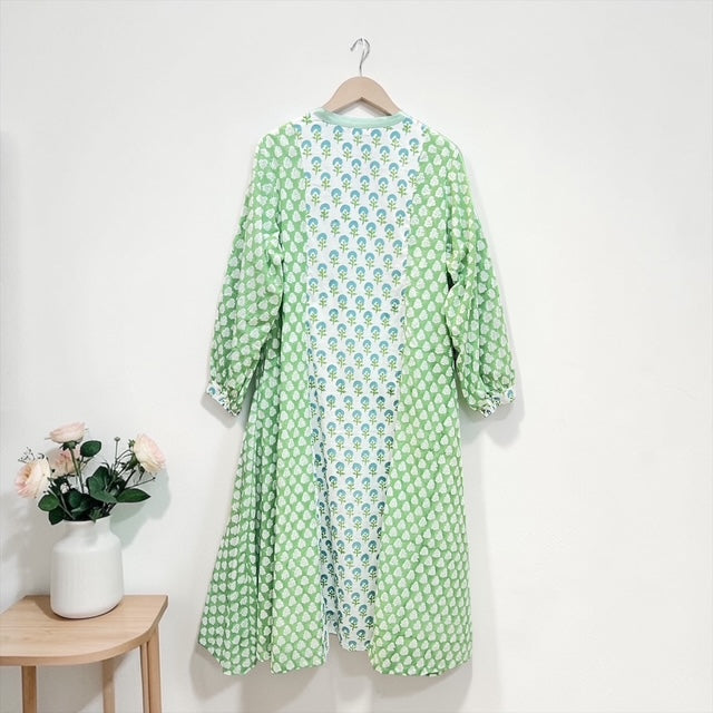 春夏インドコットン切替ブロックプリントワンピース