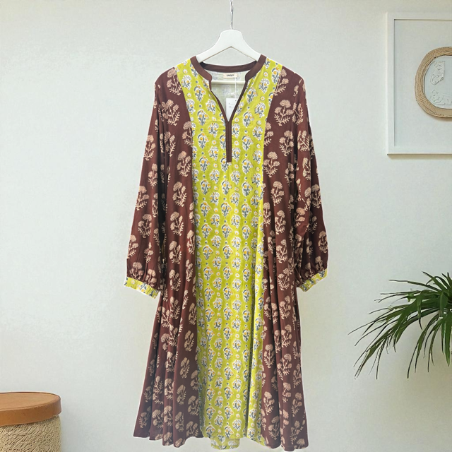 インドコットン切替ブロックプリントワンピース 2025新作 A/W