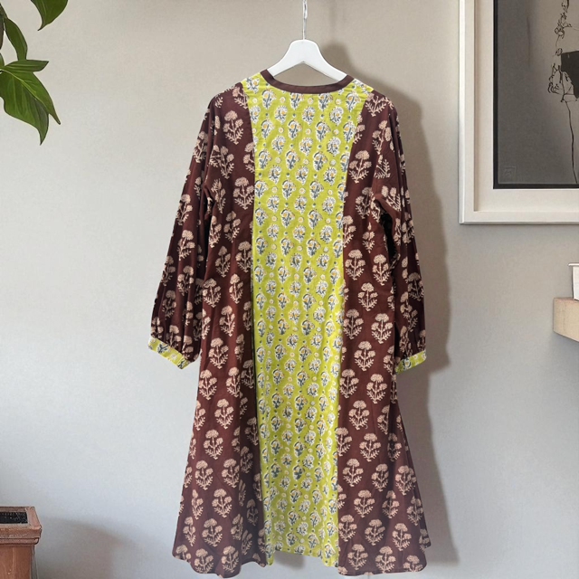 インドコットン切替ブロックプリントワンピース 2025新作 A/W