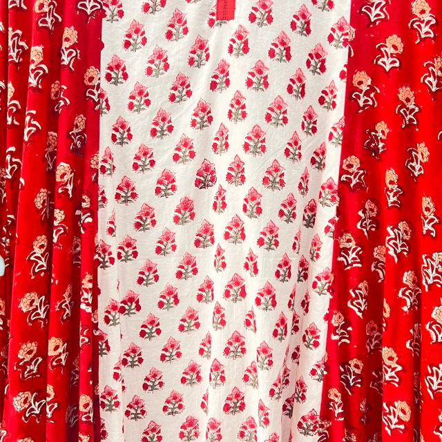 インドコットン切替ブロックプリントワンピース 2025新作 A/W