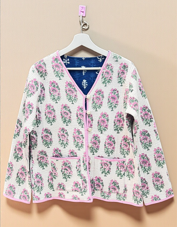 ハンドブロックプリント リバーシブルキルティングジャケット