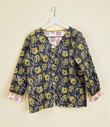 綿ブロックプリントキルト リバーシブルジャケット