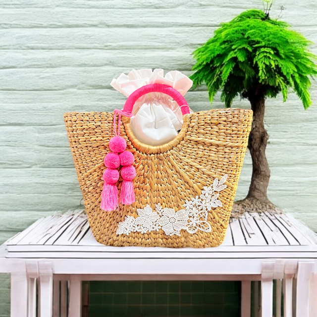フラワーレースデザイン カゴバッグ｜ハンドメイド夏カゴバッグ