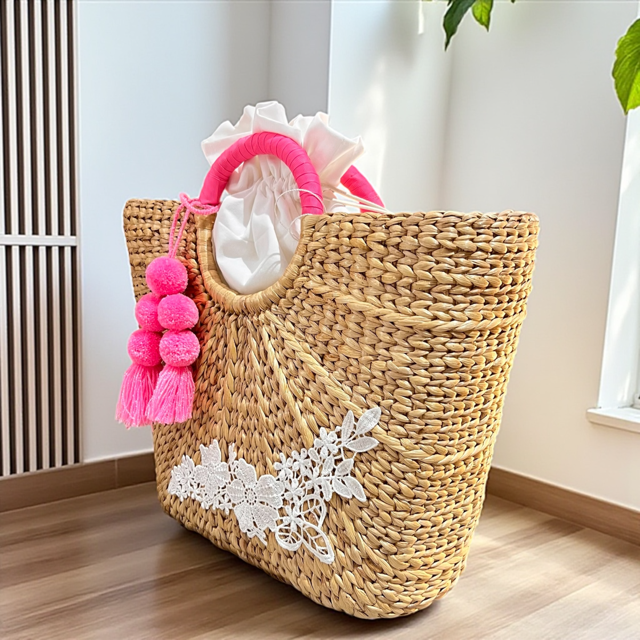 フラワーレースデザイン カゴバッグ｜ハンドメイド夏カゴバッグ