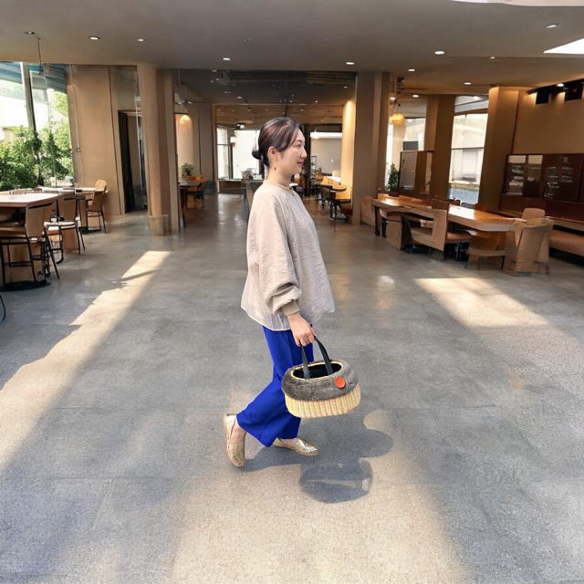 秋冬ファーラタン浅型かごバッグ