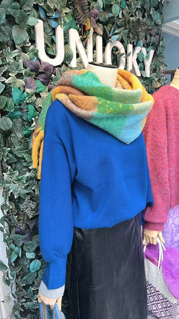 シャギー起毛ストール　チェック柄