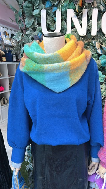 シャギー起毛ストール　チェック柄