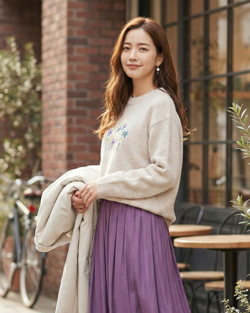 フラワー刺繍ニットプルオーバー