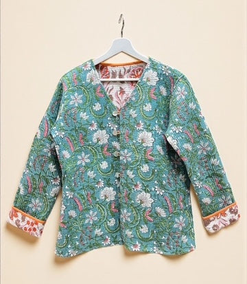 綿ブロックプリントキルト リバーシブルジャケット