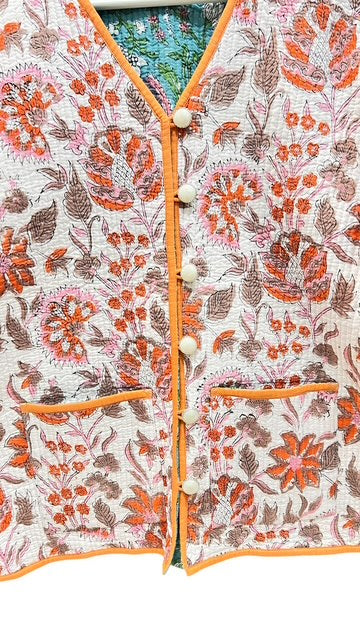 綿ブロックプリントキルト リバーシブルジャケット