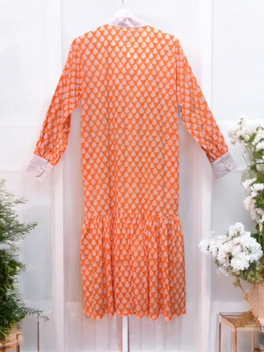 インド綿ブロックプリントワンピース レディース 春夏 ライトグリーン UNIQKY