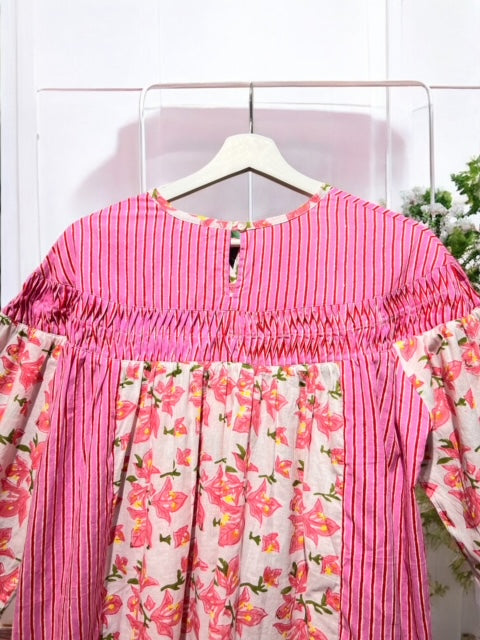 コットンボイル フローラルミックス・タッセルブラウス 2025新作 S/S インド製