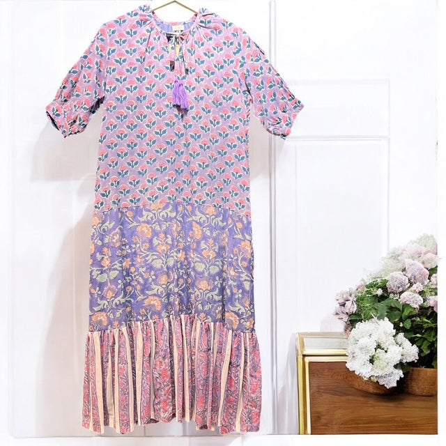 sankaku ブロックプリント ワンピース sankaku インド ブロックプリント ワンピース パープル×ピンク 3