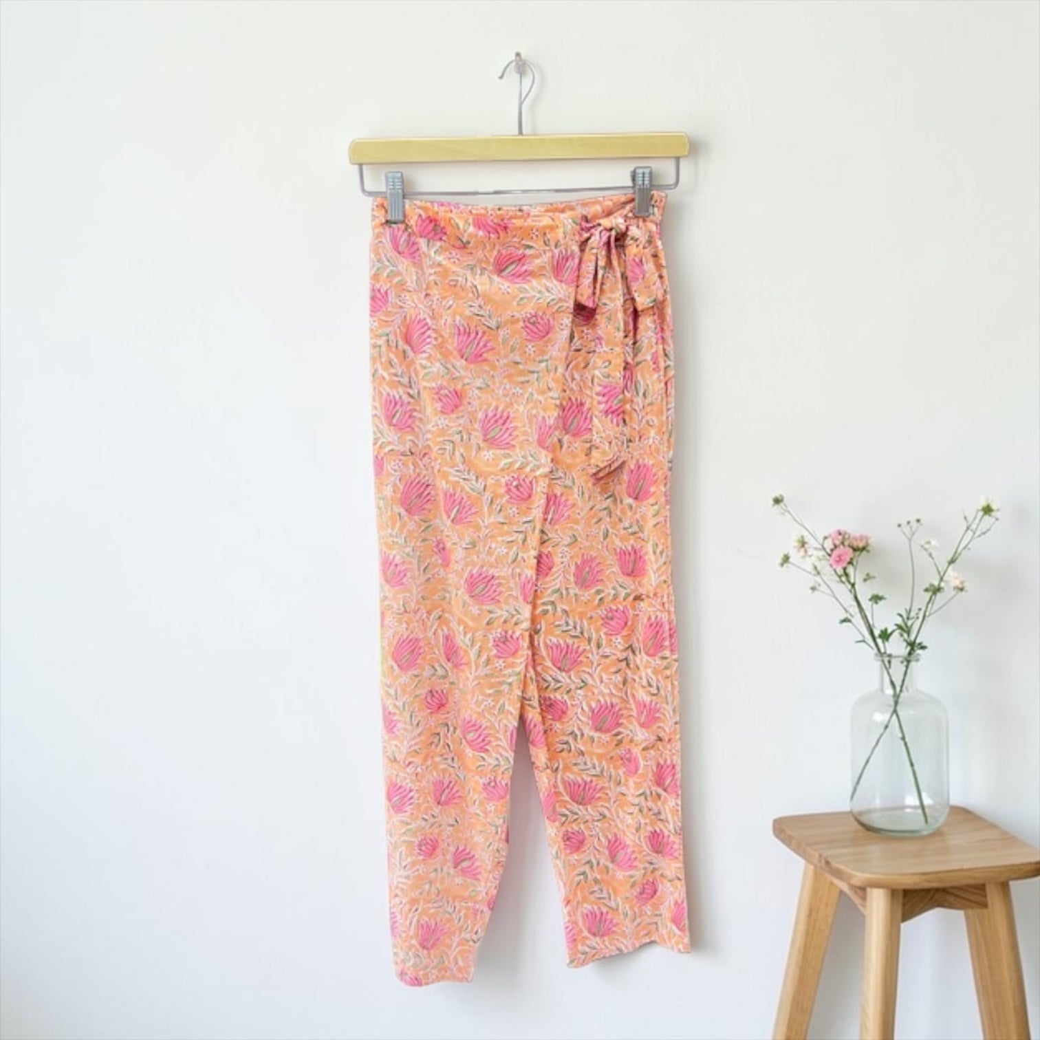 インド綿 ラップパンツ｜ブロックプリント刺繍 リラックスパンツ