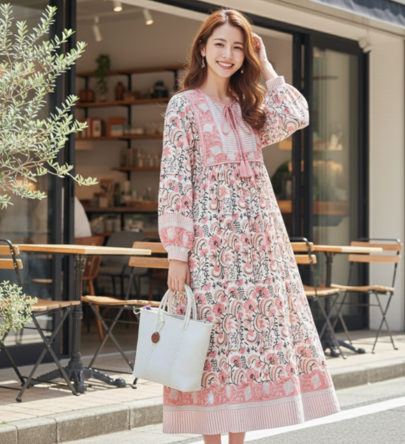 Preorder 2026 S/S インド綿ブロックプリントワンピース（予約販売 3月末頃発送予定）