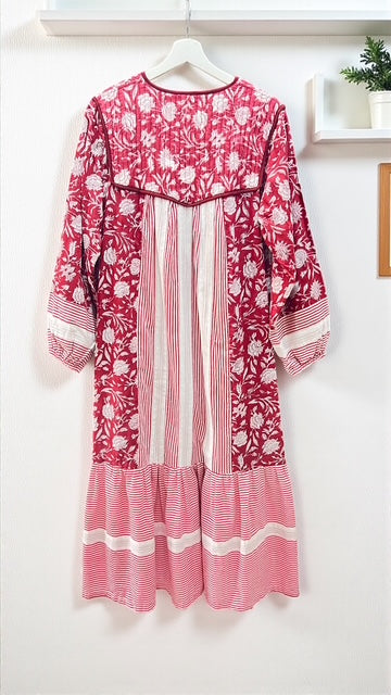 ブロックプリント胸キルトワンピース