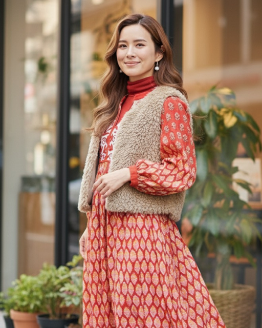 刺繍コットン・エスニックフラワーワンピース  インド綿