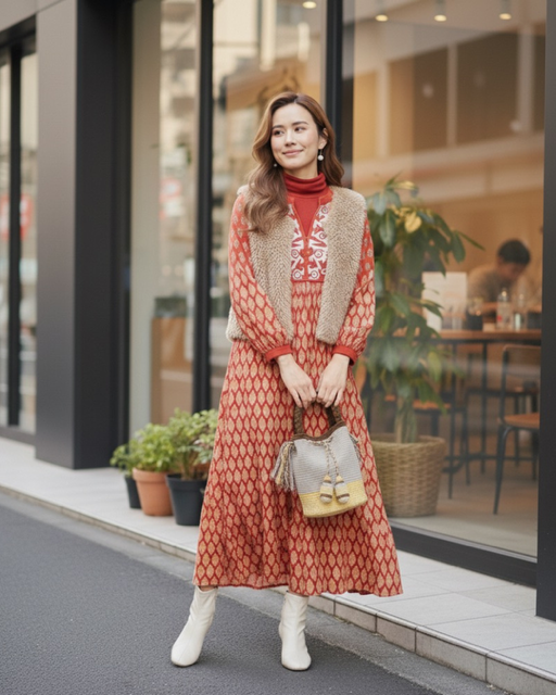 刺繍コットン・エスニックフラワーワンピース  インド綿